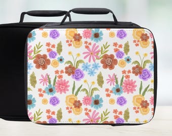Hand-Drawn Floral Watercolor Pattern Insulated Lunch Bag - Colorful Lunchbox For Women