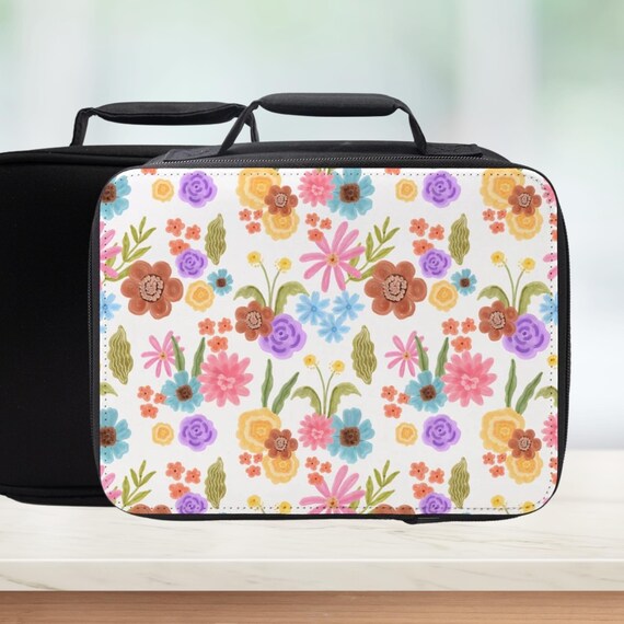 Hand-Drawn Floral Watercolor Pattern Insulated Lunch Bag - Colorful Lunchbox For Women