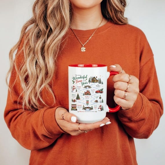 Christmas List Accent Mug -  Most Wonderful Time Holiday Coffee Cup