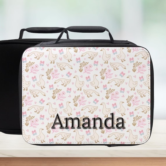 Personalized Goose Reusable Insulated Lunch Bag - Cottagecore Pattern Lunchbox