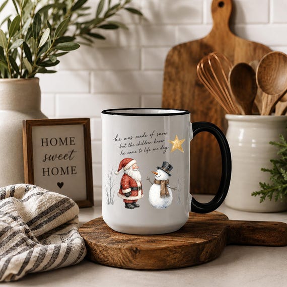 Vintage Santa Snowman Mug - Retro Christmas Coffee Cup
