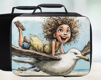 Flight With Seagulls Cartoon Insulated Lunch Bag - Art Lunchbox For Kids & Adults