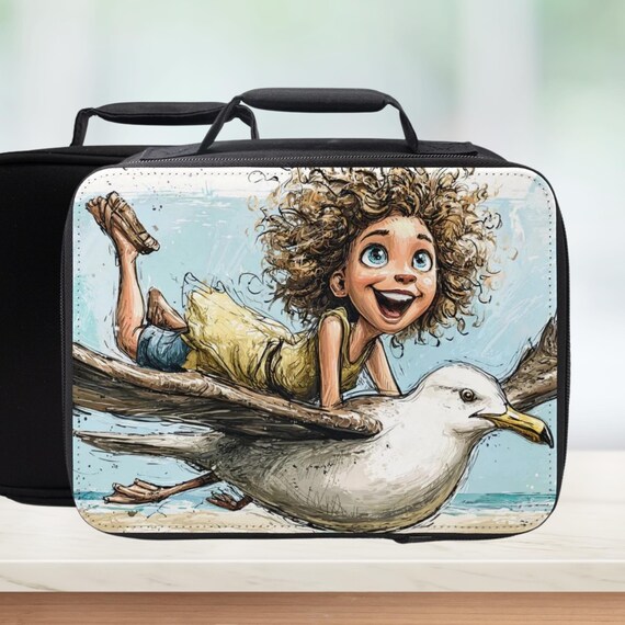 Flight With Seagulls Cartoon Insulated Lunch Bag - Art Lunchbox For Kids & Adults