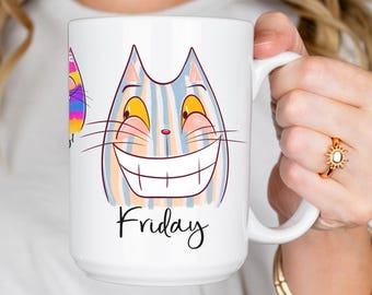 Funny Week of Cats Mug: Hand-Drawn Cat Faces - Gift for Cat Lovers