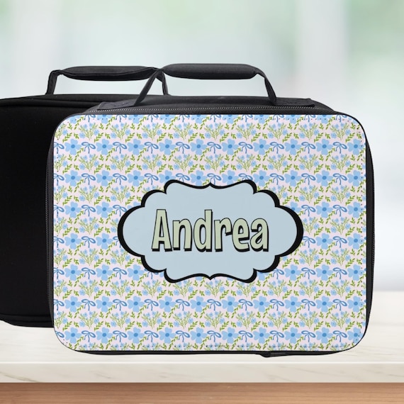 Custom Blue Coquette Flower Insulated Lunch Bag - Trendy Pattern Lunchbox