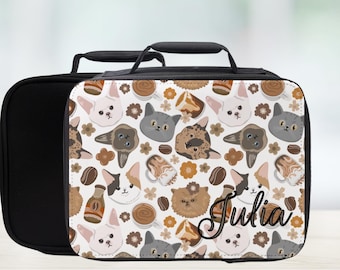 Personalized Cats & Coffee Insulated Lunch Bag - Adult Meal Tote - Cat Lover Gift