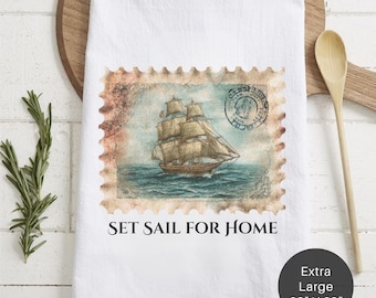 Nautical Sailboat Cotton Tea Towel – Coastal Kitchen Decor