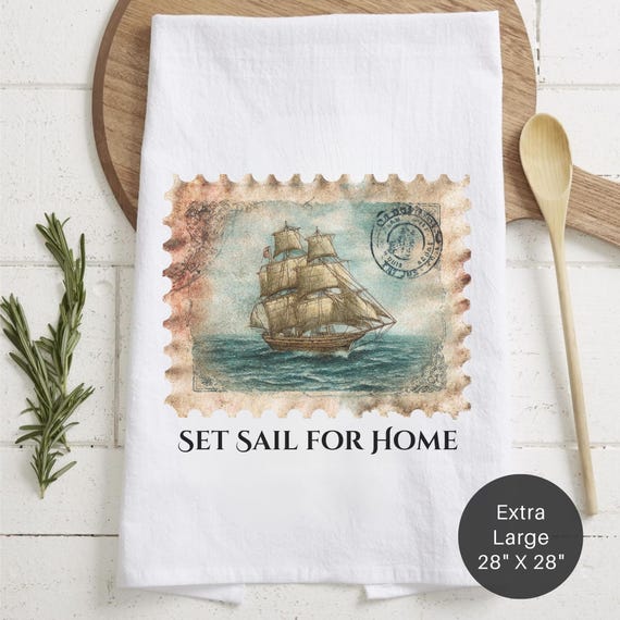 Nautical Sailboat Cotton Tea Towel – Coastal Kitchen Decor