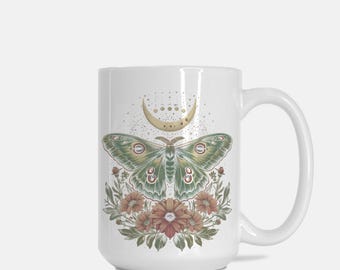 Lunar Moth Mug: Personalized Celestial Coffee Cup - Cottagecore Style
