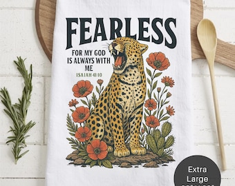 Leopard Fearless Scripture Extra Large Tea Towel (Flour Sack) - Cat Lover Gift