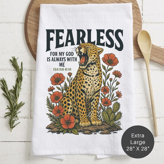 Leopard Fearless Scripture Extra Large Tea Towel (Flour Sack) - Cat Lover Gift