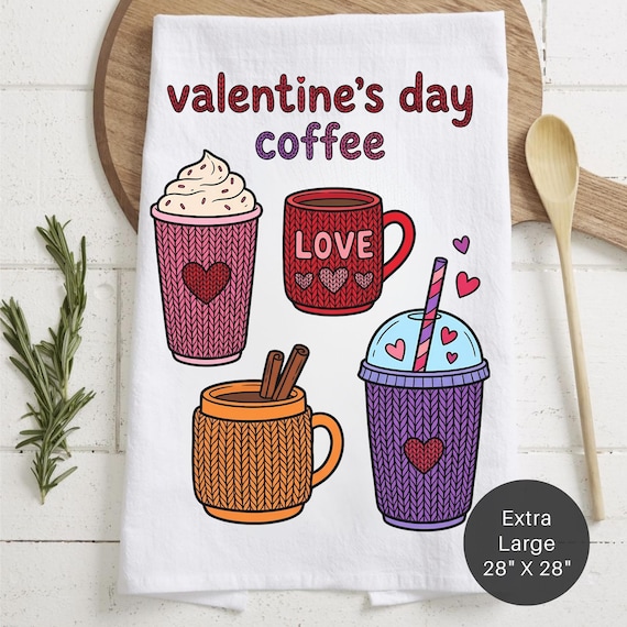 Crochet Valentine's Day Coffee Tea Towel (Flour Sack)