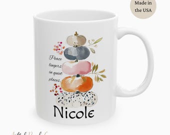 Custom Fall Watercolor Pumpkin Ceramic Mug,  Inspirational Quote