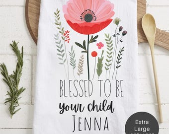 Personalized Floral Tea Towel – Mother's Day Kitchen Decor, Extra Large
