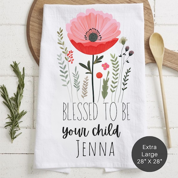 Personalized Floral Tea Towel – Mother's Day Kitchen Decor, Extra Large