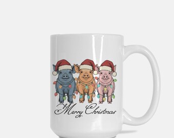 Merry Christmas Pigs Mug Deluxe 15oz.