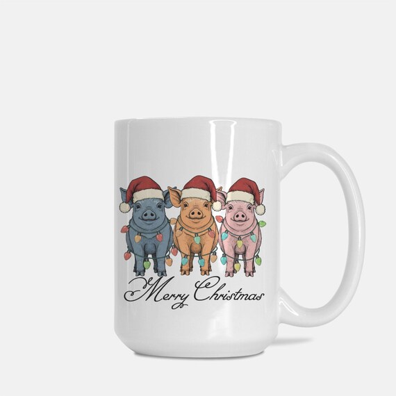 Merry Christmas Pigs Mug Deluxe 15oz.