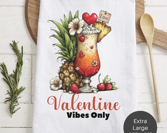 Cocktail Valentine Vibes Only Extra Large Tea Towel (Flour Sack) 28x28 - Kitchen Bar Decor