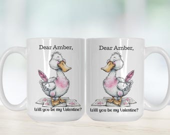 Custom Silly Goose Be My Valentine Mug Ceramic 15oz. - Personalized Valentines Gift for Her