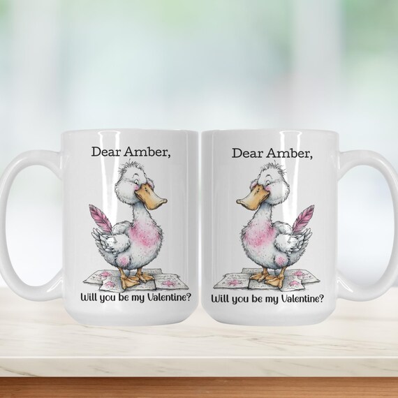 Custom Silly Goose Be My Valentine Mug Ceramic 15oz. - Personalized Valentines Gift for Her