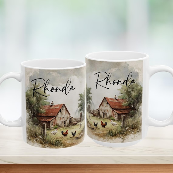 Personalized Rustic Chicken Farm Ceramic Mug — Country Morning Coffee Cup