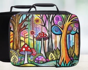Trippy Psychedelic Mushroom Forest Insulated Lunch Bag - Colorful Lunchbox