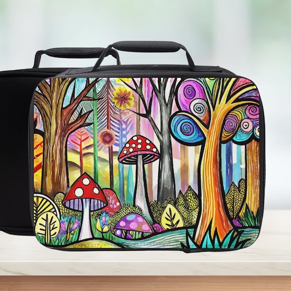 Trippy Psychedelic Mushroom Forest Insulated Lunch Bag - Colorful Lunchbox