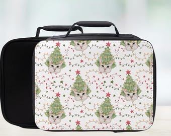 Christmas Tree Hat Cat Pattern Insulated Lunch Bag
