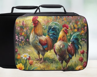Hen & Rooster Retro Art Insulated Lunch Bag - Farm Chicken Lunchbox