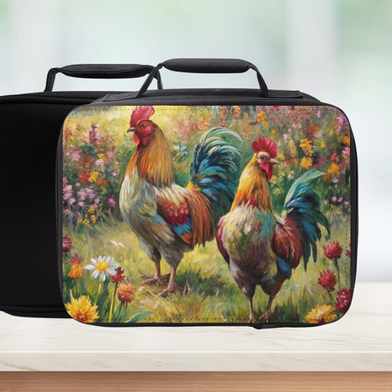Hen & Rooster Retro Art Insulated Lunch Bag - Farm Chicken Lunchbox