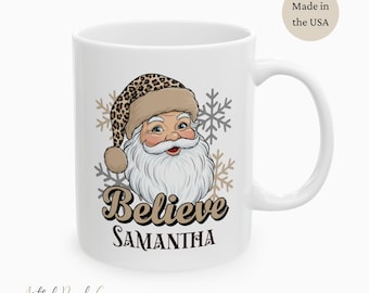 Winter Snowflake Santa Believe Ceramic Mug, Christmas Gift, Seasonal Decor, Holiday Cheer