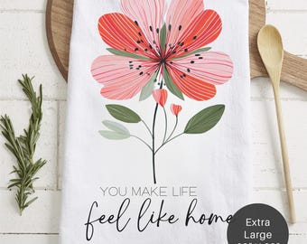 Floral Tea Towel – Mother's Day Kitchen Decor, 100% Cotton (28" x 28")