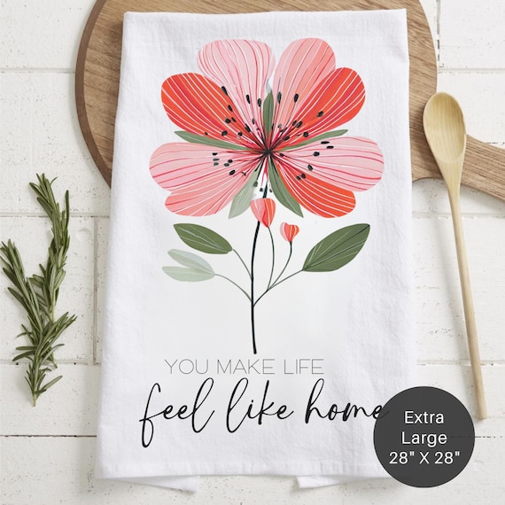 Floral Tea Towel – Mother's Day Kitchen Decor, 100% Cotton (28" x 28")