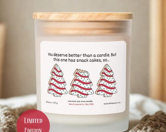 Retro Holiday Snack Cakes Frosted Glass Candle - Funny Foodie Christmas Gift  11oz, 50hr Burn  Limited Edition Holiday Candle
