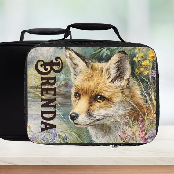 Personalized Red Fox Lunch Bag – Floral Woodland Lunchbox Gift For Animal Lovers