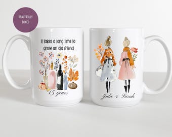 Personalized Best Friends Mug with Fall Flowers - Custom Friendship Keepsake.