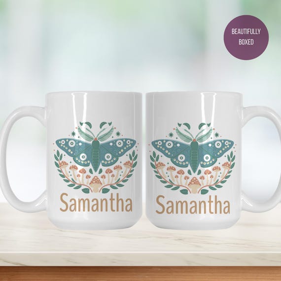 Personalized Mushroom Moth Coffee Mug: Custom Celestial Mug (15oz)
