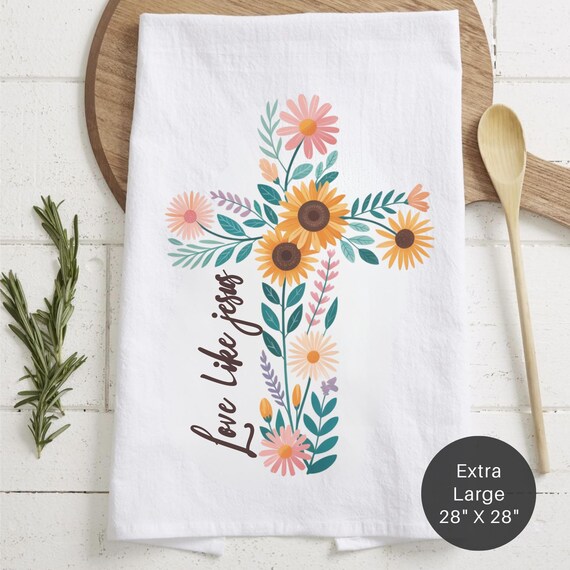 Flour Sack Extra Large Tea Towel - Wildflower Cross with Love Like Jesus
