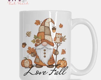Love Fall Patchwork Gnome Mug Deluxe 15oz.