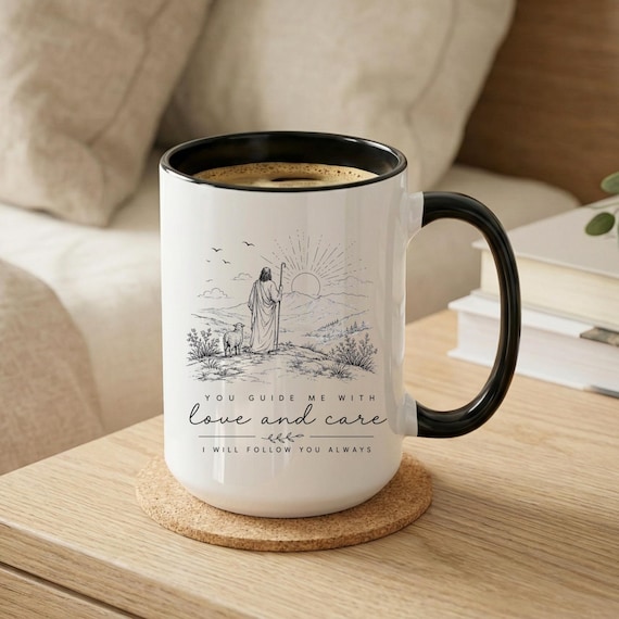 Scripture Black Accent Coffee Mug 11oz 15oz - You Guide Me With Love and Care - Shepherd of Sheep