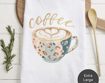 Cheetah Print Coffee Cup Flour Sack Towel – Extra Large Kitchen Decor