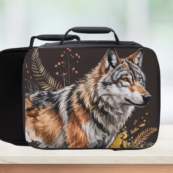 Woodland Wolf Insulated Lunch Bag - Meal Tote- Gift for Animal Lovers
