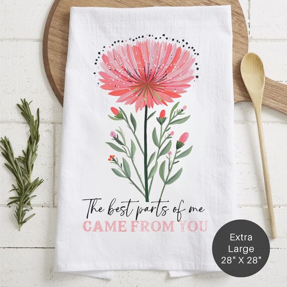 Floral Cotton Tea Towel – Mother's Day Kitchen Decor, 28" x 28"
