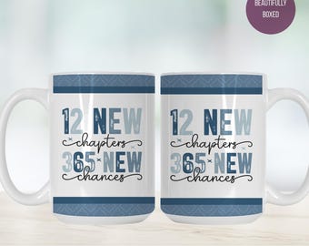 2026 New Year Quote Mug – 12 Chapters 365 Chances – Big 15oz Ceramic Cup