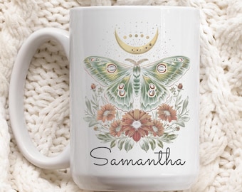 Lunar Moth Mug: Personalized Celestial Coffee Cup - Cottagecore Style