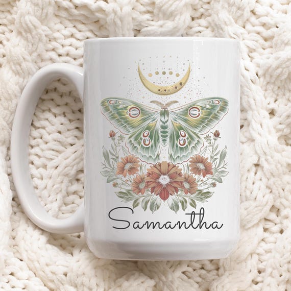 Lunar Moth Mug: Personalized Celestial Coffee Cup - Cottagecore Style