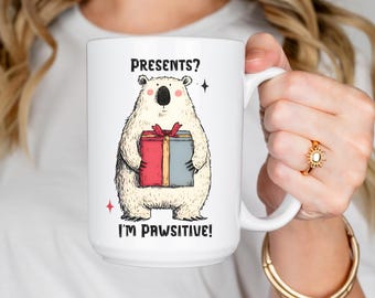 Christmas Polar Bear Coffee Mug – "Presents? I'm Pawsitive!"