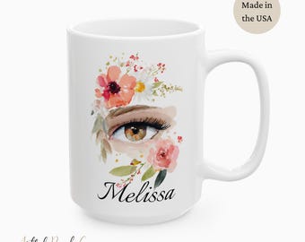 Custom Watercolor Floral Seeing Eye Ceramic Mug - Personalized with Name