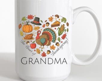 Personalized Heart of Thanksgiving Mug Deluxe 15oz – Fall Coffee Cup, Holiday Hostess Gift, November Birthday Present