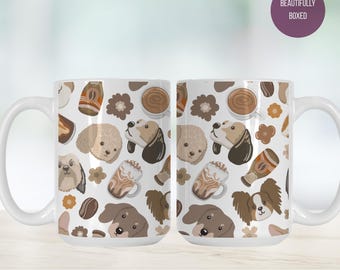 Puppy Dog & Coffee Pattern Mug - Gift for Animal Lovers - Pet Parent Present